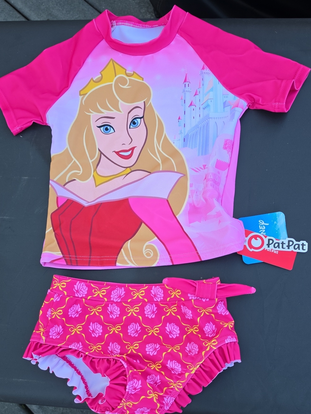 PatPat Pink Princess Graphic Rash Guard Two-Piece Swim Set